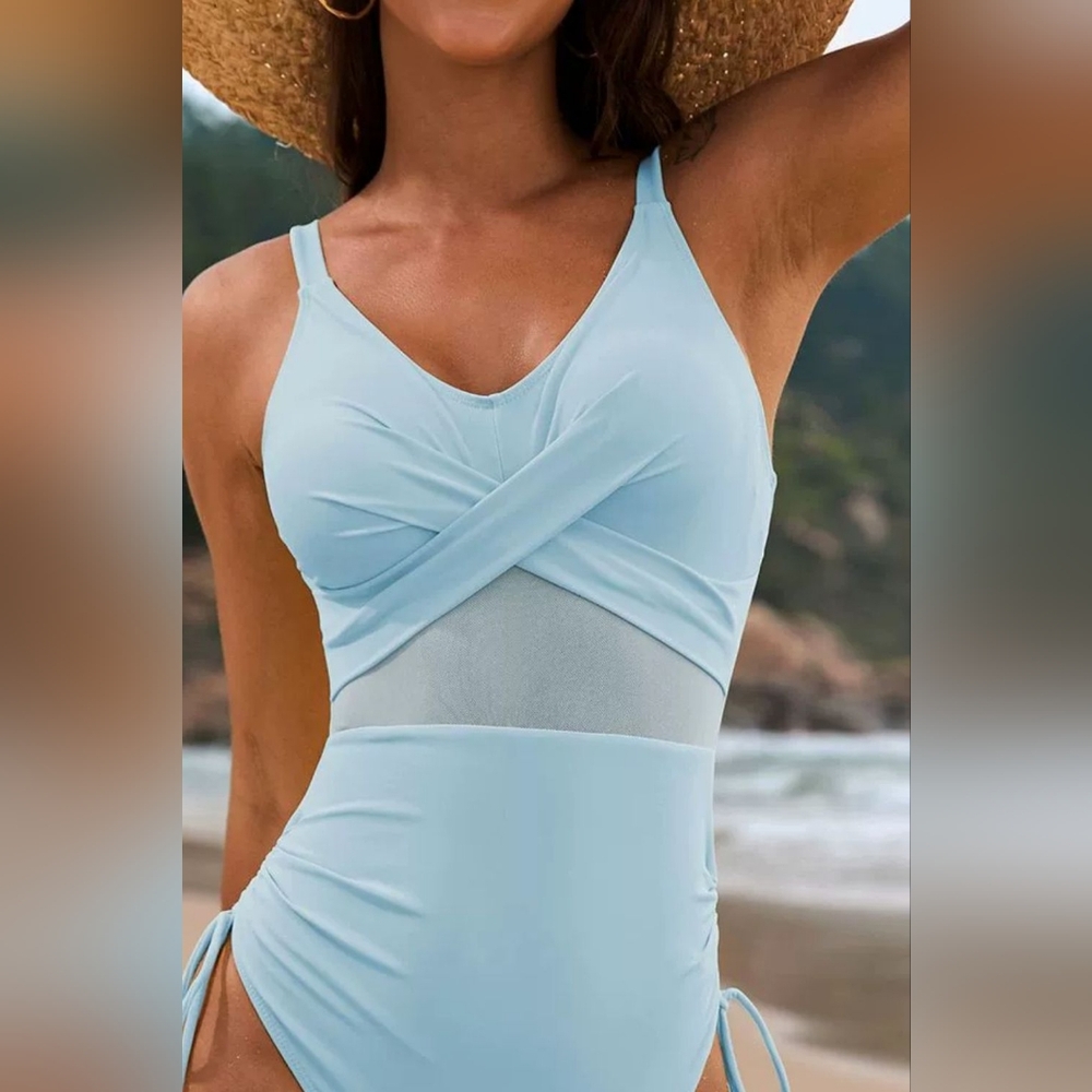 Elegant Blue Women's One Piece Swimsuit Plus Size Available - Picture 2 of 7